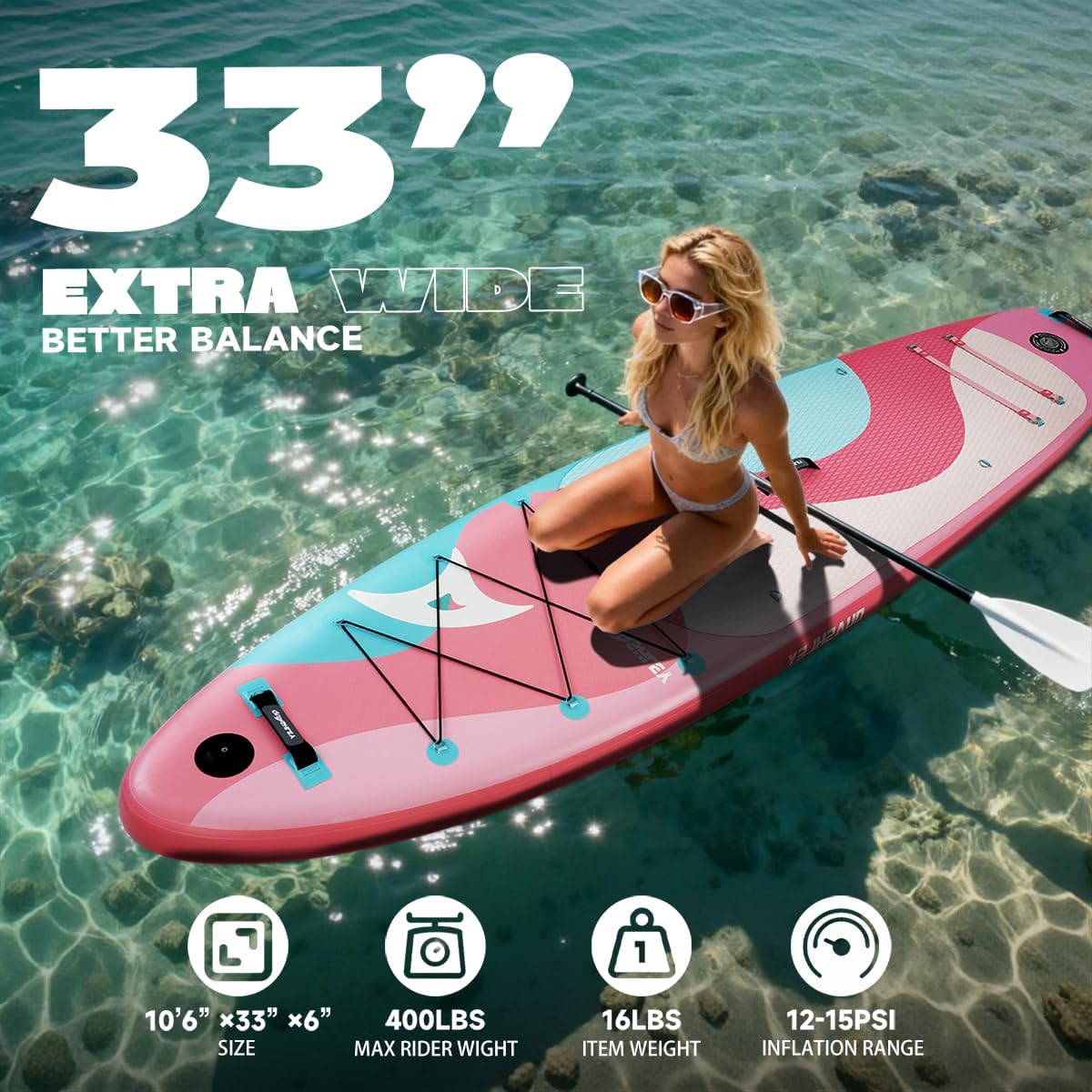 Quashley Inflatable Stand Up Paddle Board,Inflatable Paddleboards 32/34 Inch Wide,All Around SUP for Beginners with Lightweight Paddle,Hand Pump,Backpack,Leash,Durable & Portable iSUP Board