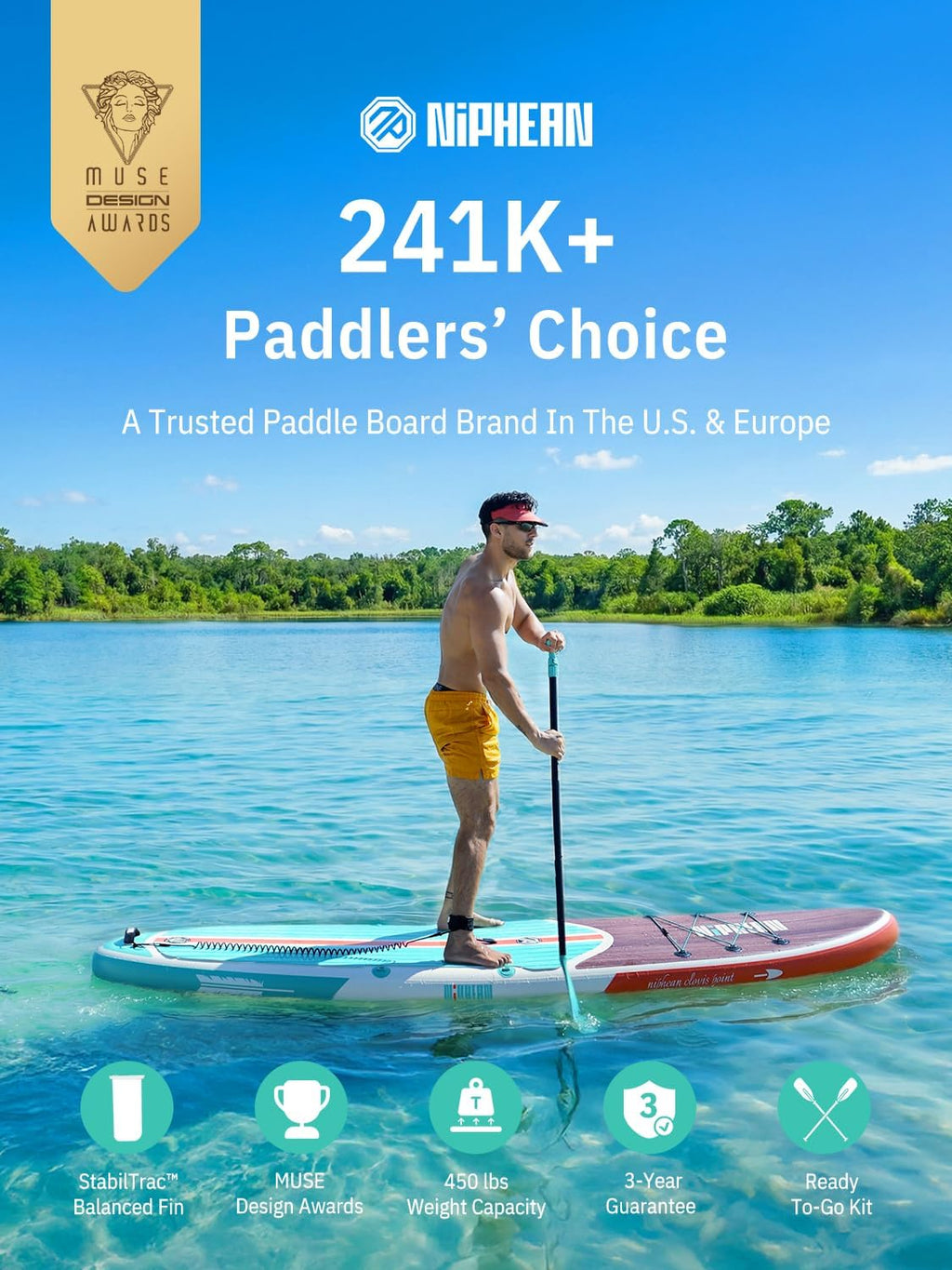 Niphean Inflatable Stand Up Paddle Board with SUP Accessories, Anti-Slip EVA Deck, 10'6'' Inflatable Paddle Boards for Adults & Youth of All Skill Levels