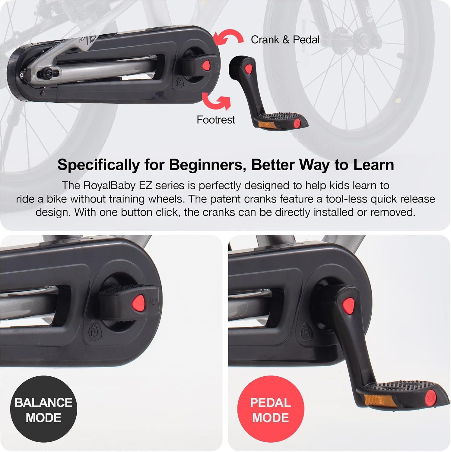 RoyalBaby EZ Kids Bike 12 14 16 18 20 Inch Balance Pedal 2-in-1 Training Bicycle Boys Girls Ages 3 to 12 Years Easy Learn for Beginners
