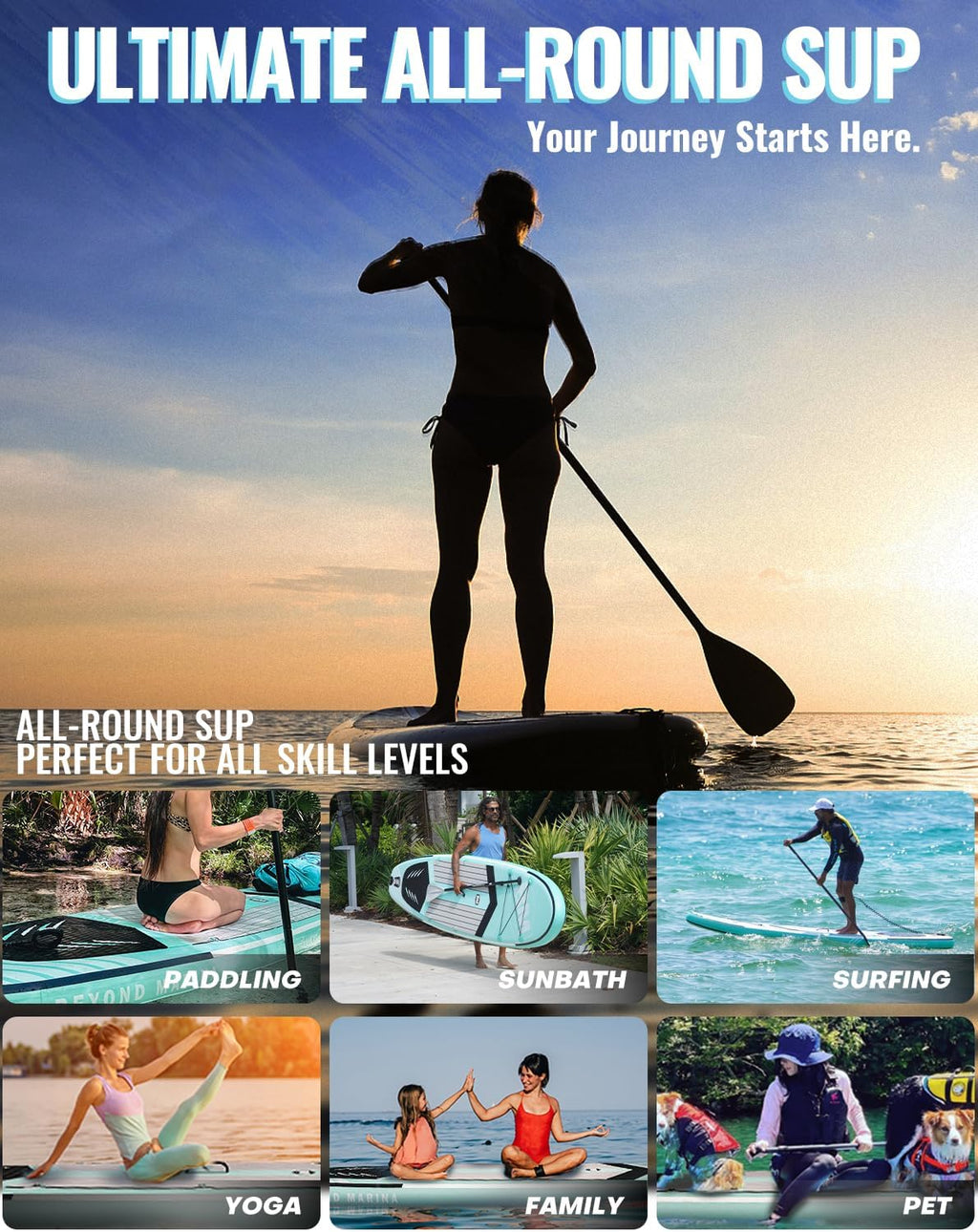 BM Paddle Board Inflatable Stand Up Paddle Board, SUP Paddleboard for Adult, Premium Accessories | Non-Slip EVA Deck & Foam Handles, Camera Mount, Double Action Pump, 85L Travel Backpack