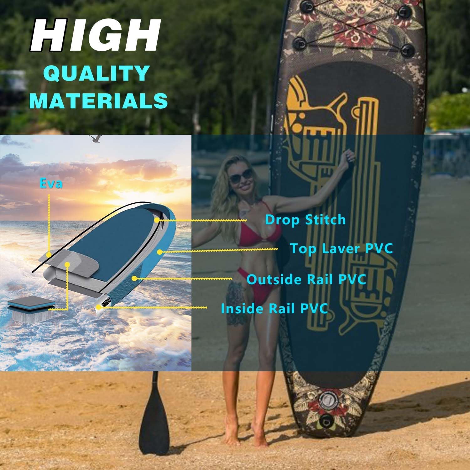 Inflatable Paddle Board,Extra Wide 10.6'/11' Stand Up Paddle Board with Sup Accessories,400lbs Capacity for Family with Safety Leash, All Skill Levels Sup for Yoga,Fishing,Surfing