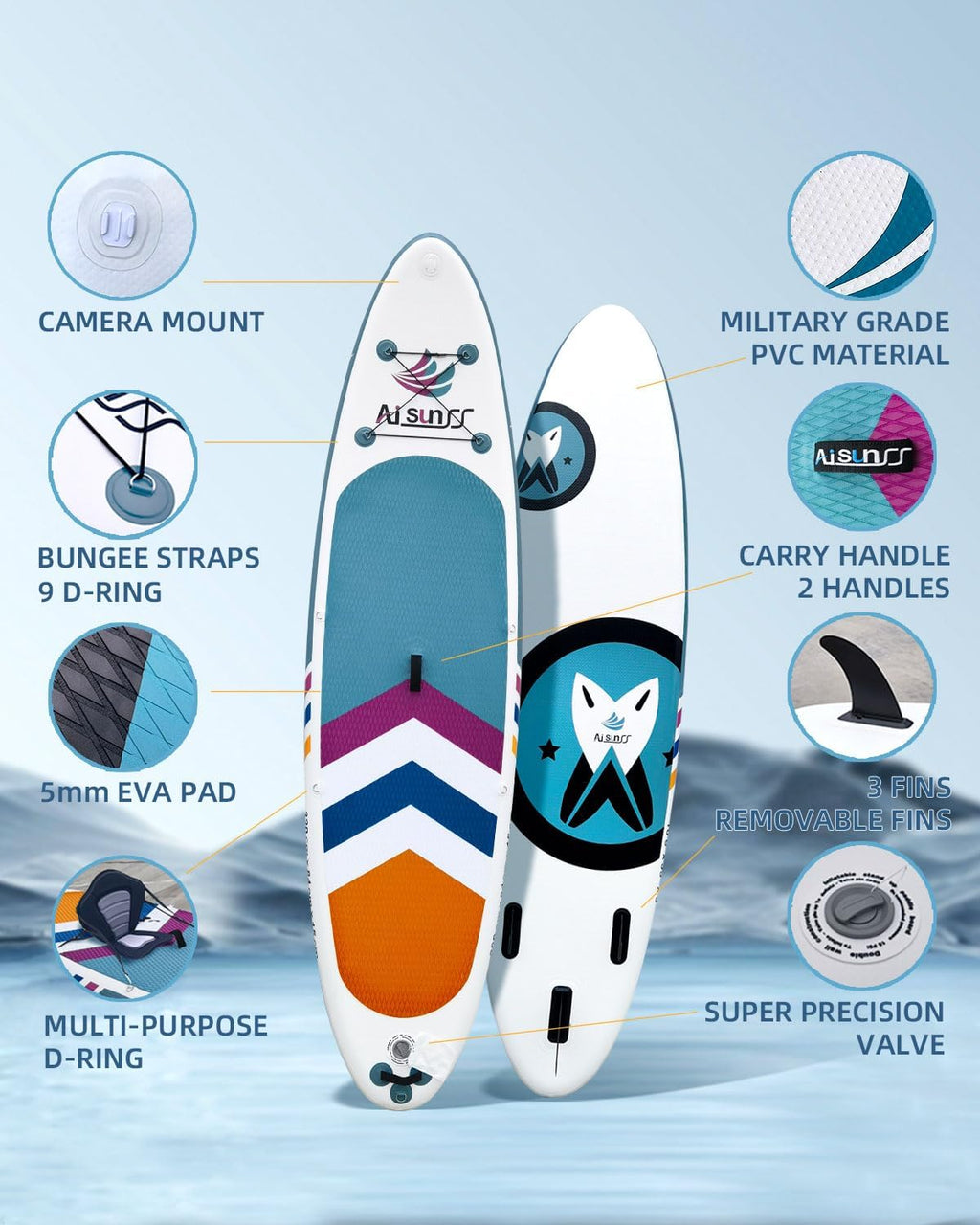 Inflatable Paddle Board for Adult, Paddle Board for All Skill Levels, Wide SUP Board with Primium Accessories Include SUP Carry Bag, Hand Pump, 10L Waterproof Bag