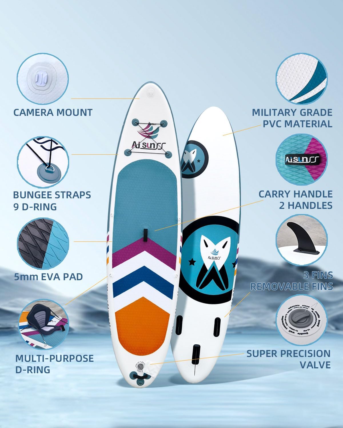 Inflatable Paddle Board for Adult, Paddle Board for All Skill Levels, Wide SUP Board with Primium Accessories Include SUP Carry Bag, Hand Pump, 10L Waterproof Bag