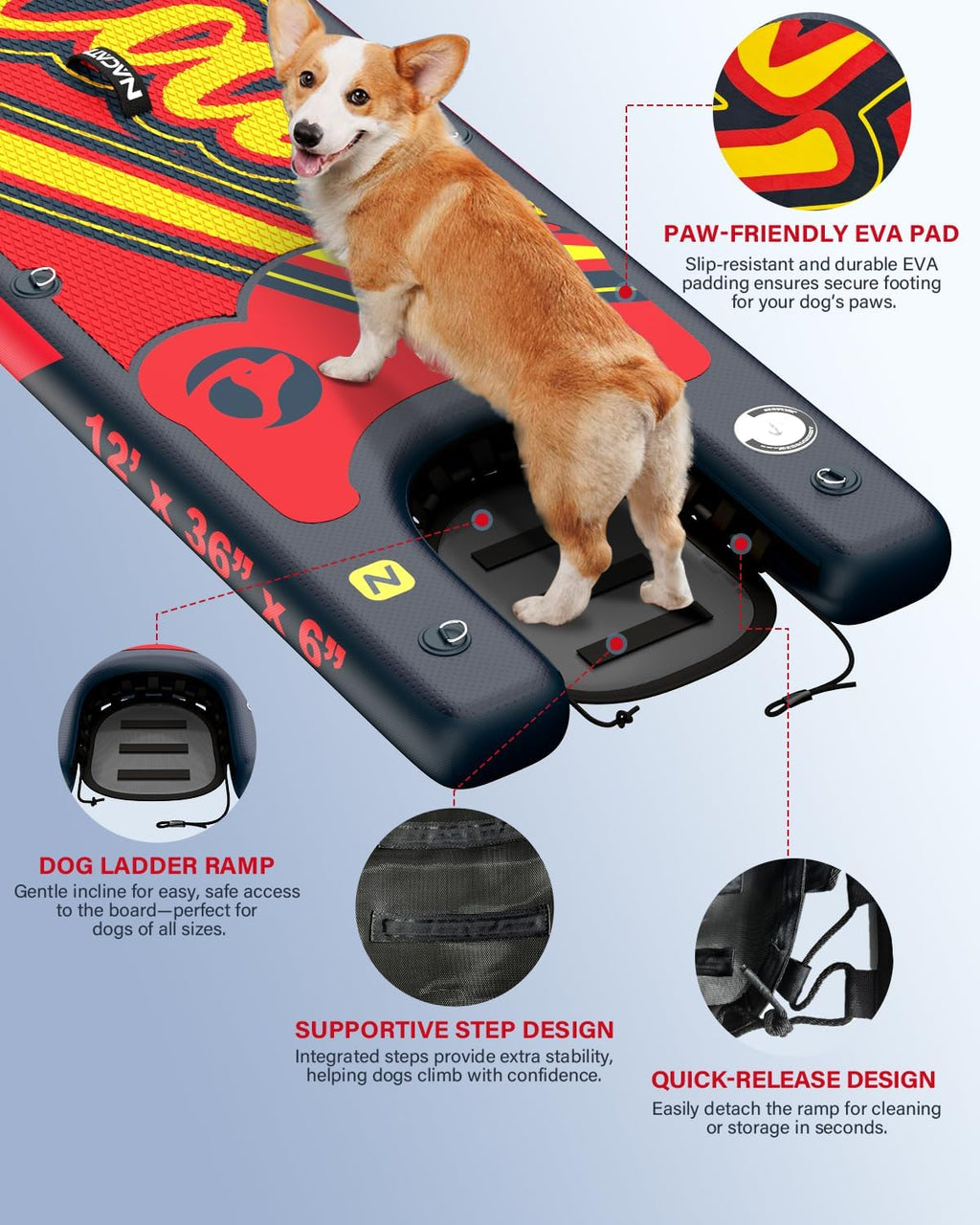 NACATIN Inflatable Stand Up Paddle Board - Premium SUP Board with Dog Ramp Kit, Complete SUP Set Paddle Boards for Adults with Single/Double Paddle, Kayak Seat, Suitable for Paddle Boarding with Dog