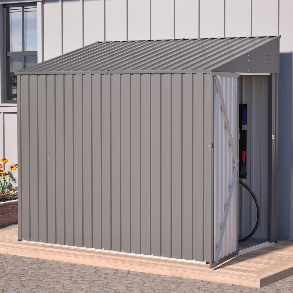 YOPTO 4×7 FT Outdoor Metal Storage Shed,Heavy-Duty Lean to Storage Shed with Lockable Door and Reinforced Beams,All Weather Waterproof Storage House W/2 Air Vents,for Backyard,Patio,Lawn,Dark Gray