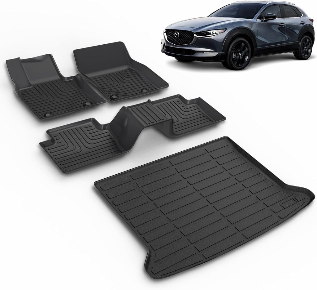 All Weather Car Floor Mats & Cargo Liner Set Fit for Mazda CX-30 (Only FWD) 2020-2025 2026 Floor Liners Trunk Liner CX 30 Cargo Mat Accessories Black