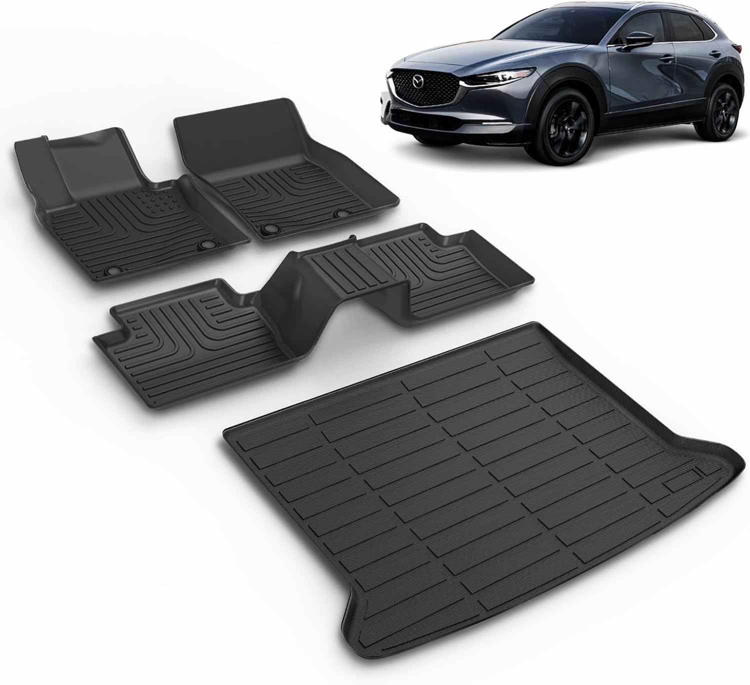 All Weather Car Floor Mats & Cargo Liner Set Fit for Mazda CX-30 (Only FWD) 2020-2025 2026 Floor Liners Trunk Liner CX 30 Cargo Mat Accessories Black