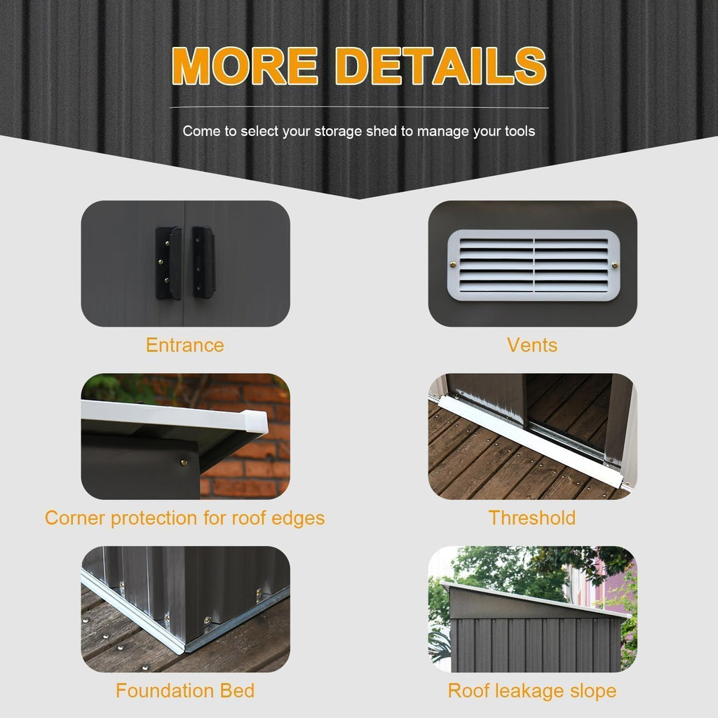 4ever2buy 6 x 4FT Outdoor Storage Shed with Sliding Door, Metal Garden Storage Shed for Bike, Small Tool Flat Shed for Backyard, Patio, Lawn