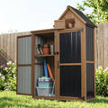 All-in-One Metal & Wood Outdoor Storage Cabinet with Top Compartment, Waterproof Asphalt Roof, Removable Shelves, Heavy-Duty Patio Garage Organizer