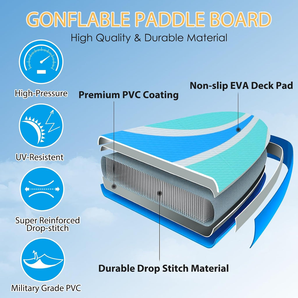 Inflatable Stand Up Paddle Board for Adult All Skill Levels- 10'4' Ultra-Light SUP Paddleboard with Durable Non-Slip Deck and Paddle Board Accessories Fins, Paddle, Pump, Backpack, Leash