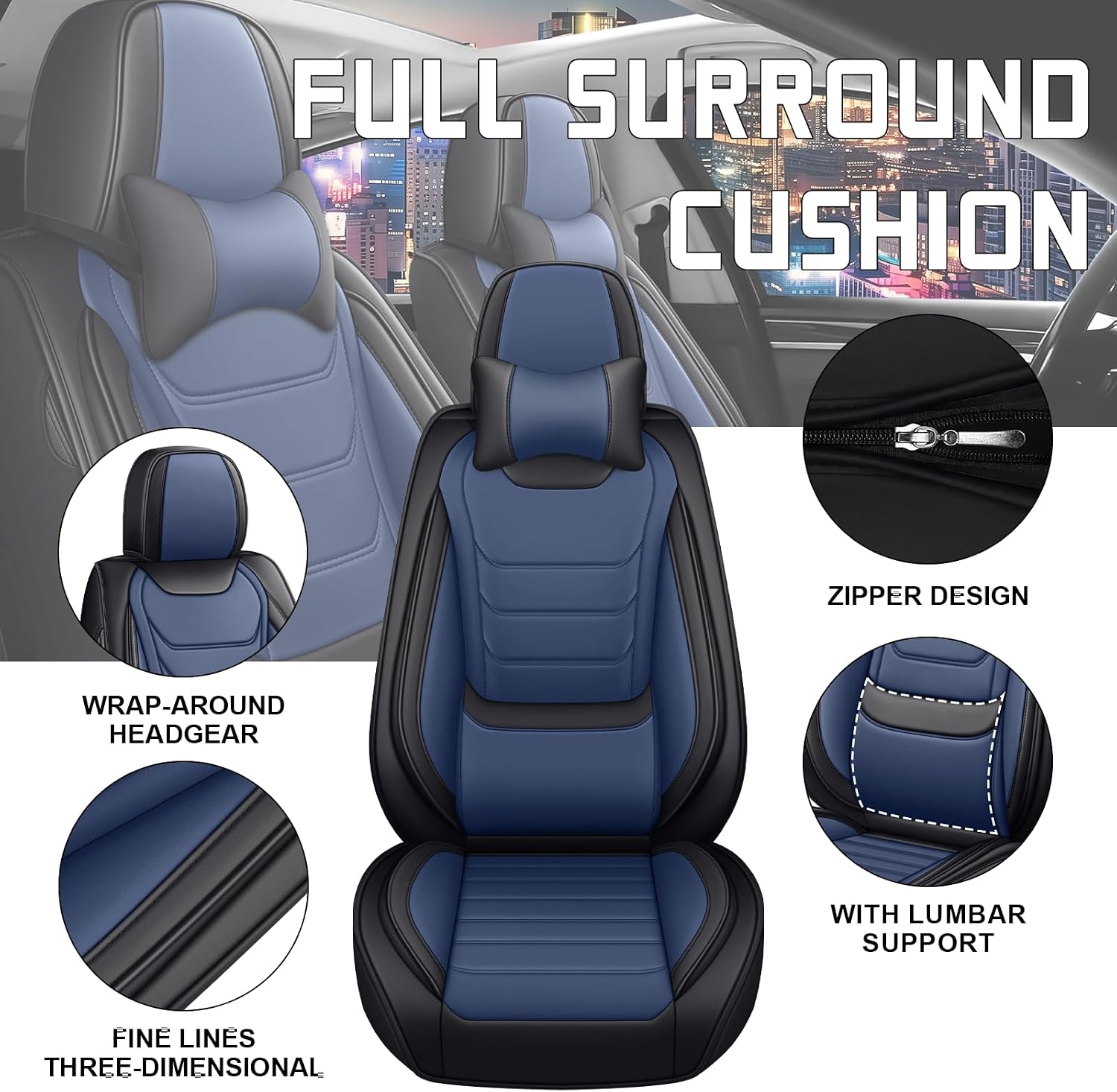 Car Seat Cover Full Set for Toyota Grand Highlander Seat Covers 2024-2025, Nappa Leather Waterproof Seat Covers For Cars, Airbag Safe, Universal Automotive Seat Covers(Luxury Front Row/Black Blue)