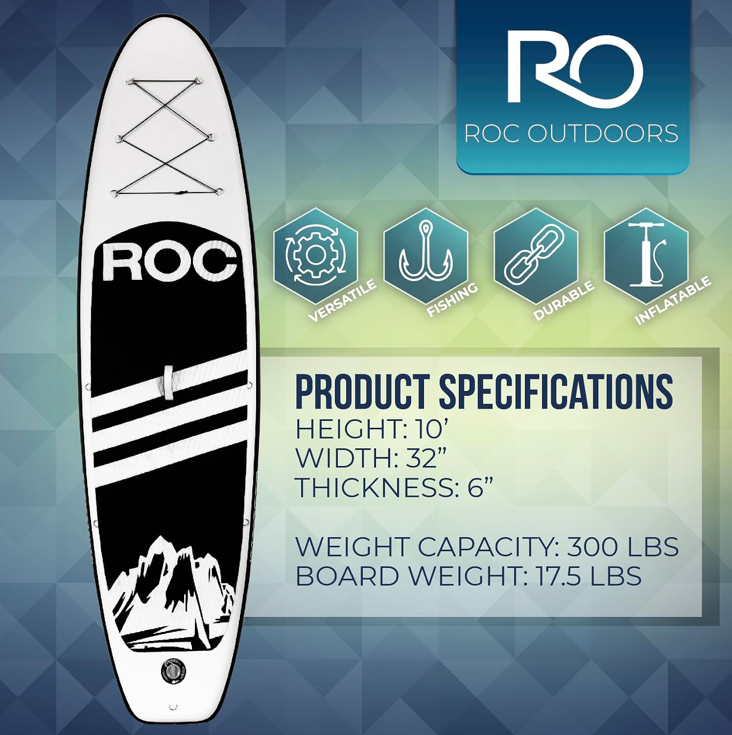 Roc Inflatable Stand Up Paddle Board with Premium SUP Paddle Board Accessories, Wide Stable Design, Non-Slip Comfort Deck for Youth & Adults