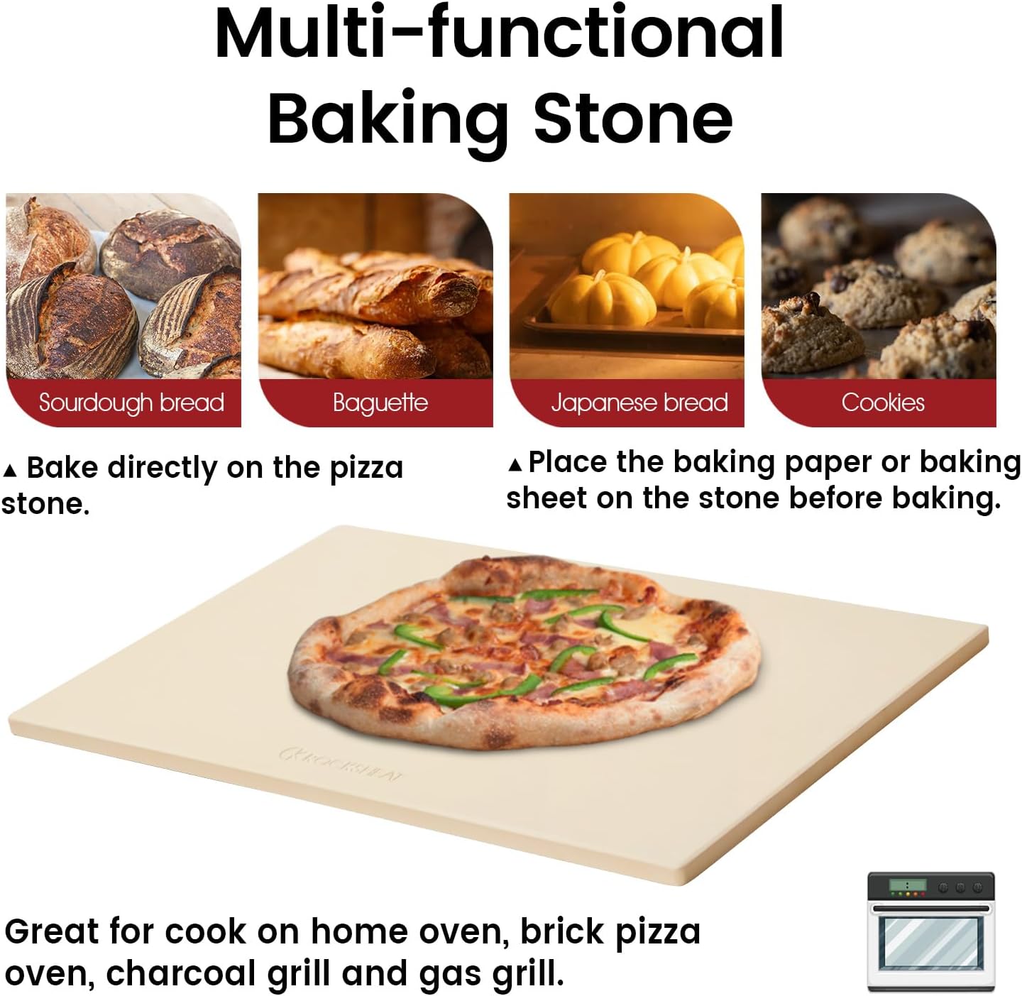 Pizza Stone, Rectangular Extra Large 22' x 14' x 0.6' Pizza Stones for Oven Grill BBQ, Industrial Commercial Heavy Duty Cordierite Baking Stone for Pizza Bread, Outdoor Pizza Accessories