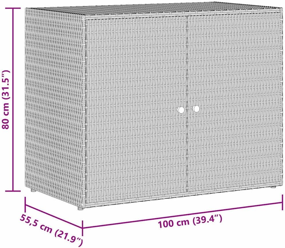 vidaXL Garden Storage Cabinet, Outdoor Tool Chest, Gray Poly Rattan with Solid Acacia Wood Door Knobs, Powder-Coated Steel Frame, Weather-Resistant Design, 39.4'x21.9'x31.5'