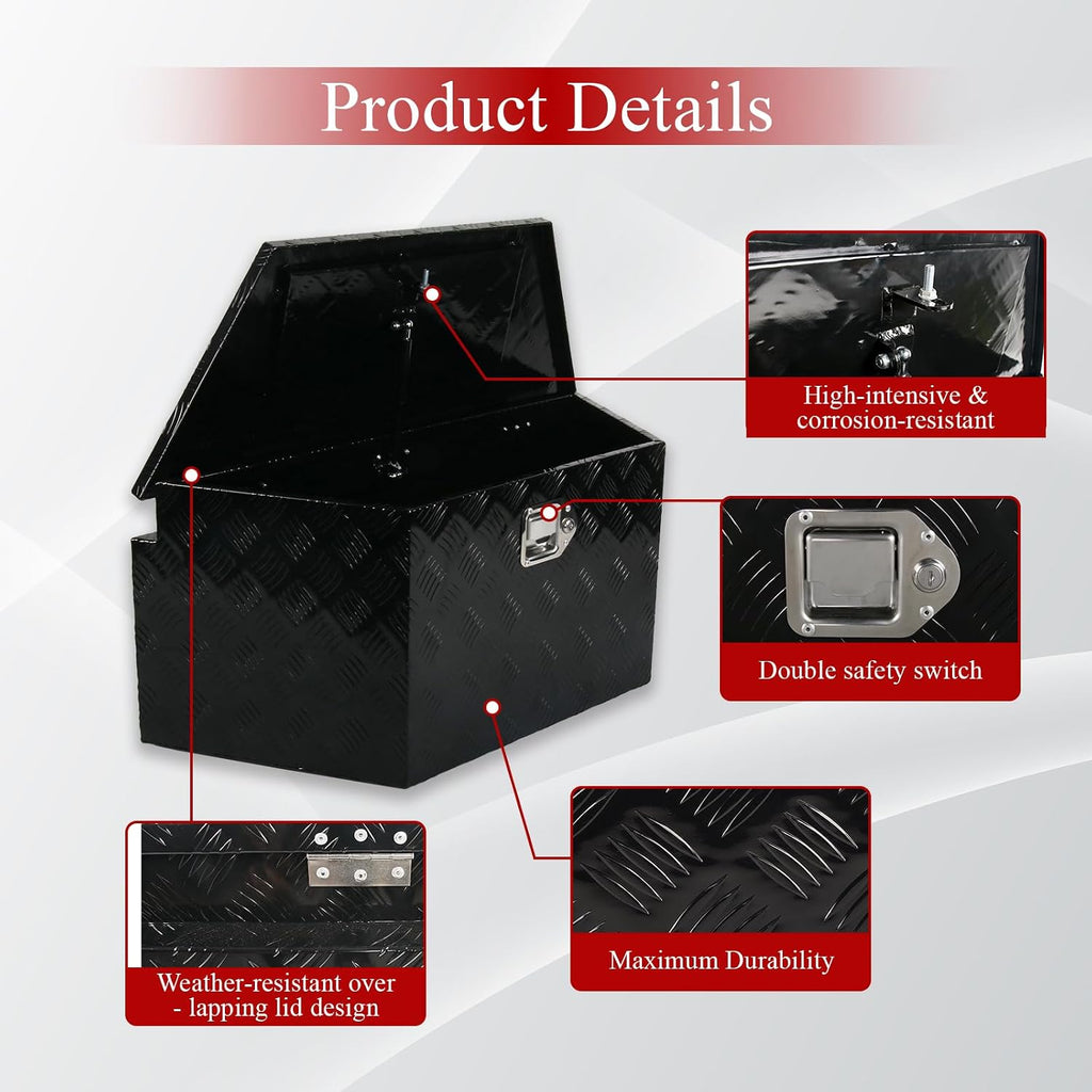 34''Inch Aluminum Trailer Tongue Tool Box Truck Bed Toolbox Truck Trailer Chest Box Underbody Storage Organizer Waterproof Square Storage Organizer w/Lock & Keys Black(‎34' Lx14.5 Wx15 H)