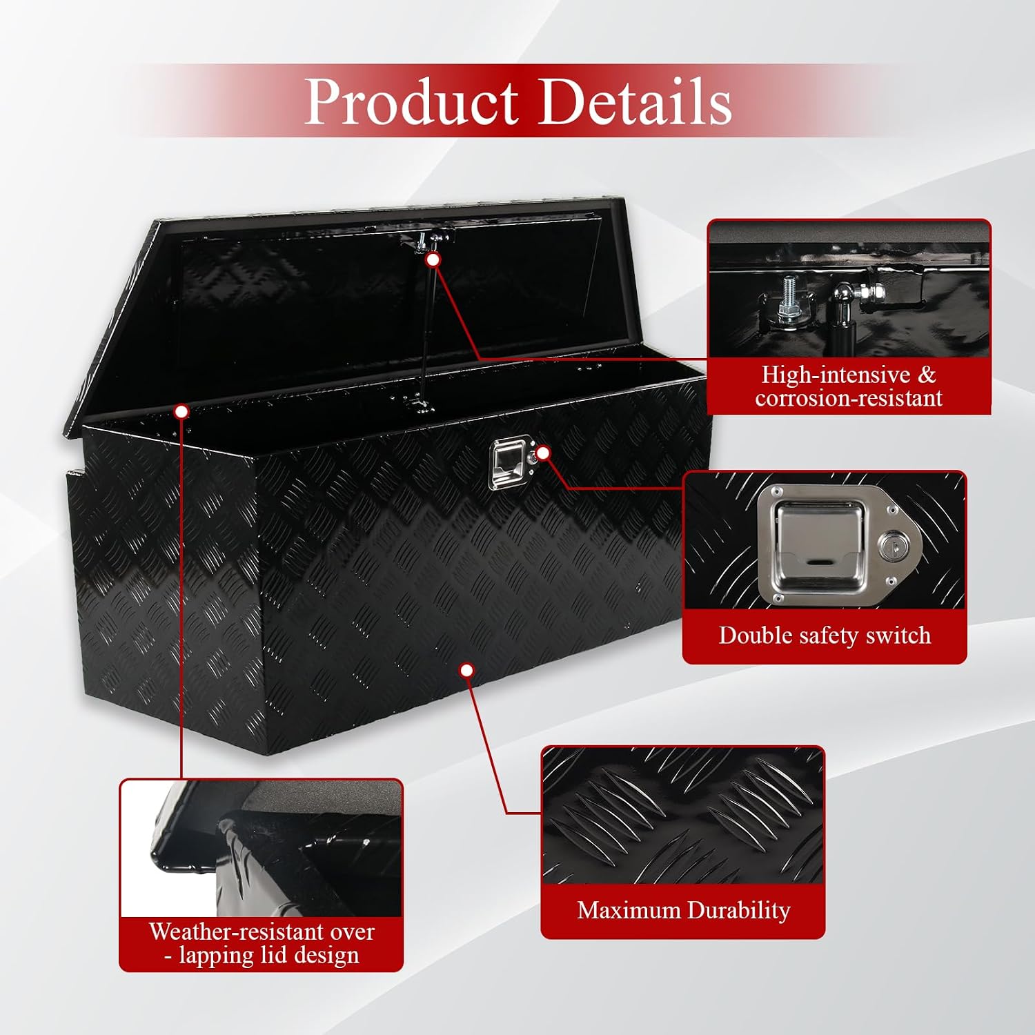 49''Inch Aluminum Trailer Tongue Tool Box Truck Bed Toolbox Truck Trailer Chest Box Underbody Storage Organizer Waterproof Square Storage Organizer w/Lock & Keys Black(‎49' Lx15 Wx18.5 H)