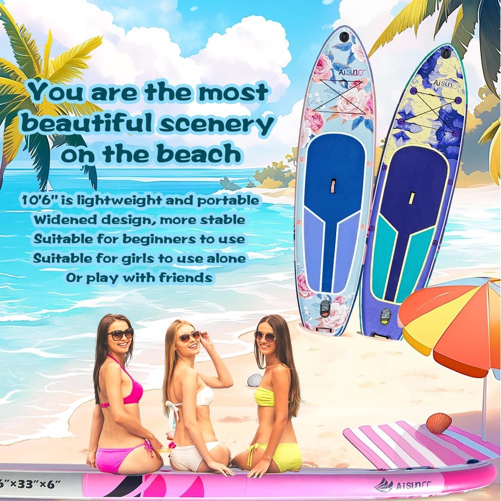 Inflatable Paddle Board for Adult, Paddle Board for All Skill Levels, Wide SUP Board with Primium Accessories Include SUP Carry Bag, Hand Pump, 10L Waterproof Bag