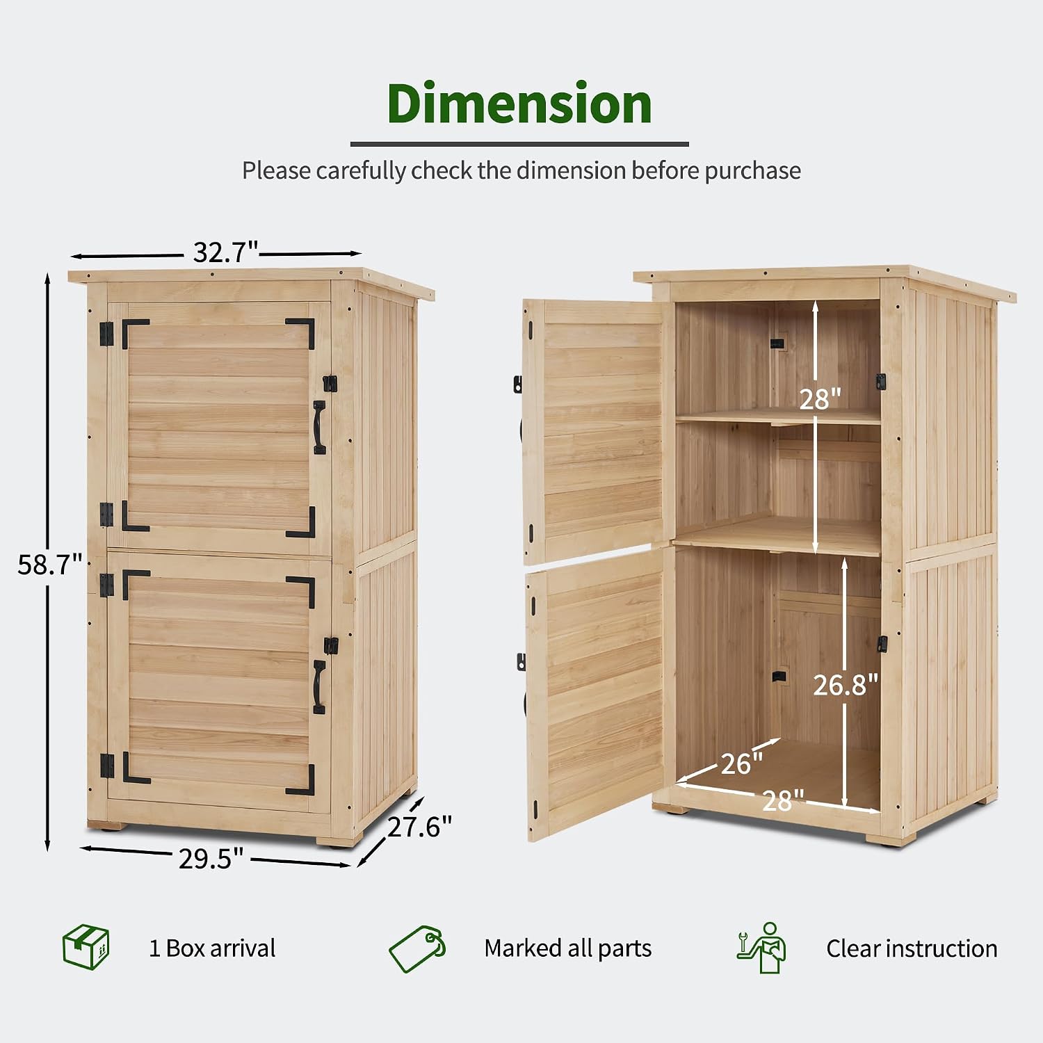 MCombo 30' Deep Wood Sheds & Outdoor Storage, Outside Garden Tool Cabinet Shed with Removable Shelf, Outdoor Storage Cabinet Shed Waterproof for Patio 0786 (Natural)
