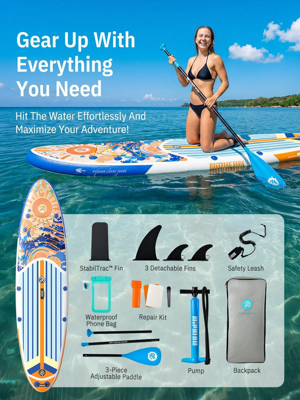Niphean Inflatable Stand Up Paddle Board with SUP Accessories, Anti-Slip EVA Deck, 10'6'' Inflatable Paddle Boards for Adults & Youth of All Skill Levels