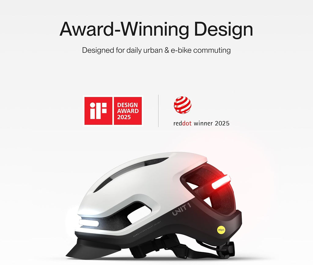 AURA Smart E-Bike Helmet with MIPS Safety, NTA-8776 Certified for 28mph, Integrated 500 Lumen LED Lights, Crash Detection, Turn Signals and Automatic Brake Light