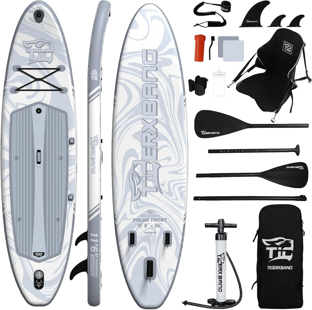 TIGERXBANG 11'6'/11'/10' Inflatable Paddle Board with Complete Accessories, Versatile Premium Paddle Boards for Adults/Youth, Stand Up Paddle Board Polar/Wave/Sunny Wave Collection