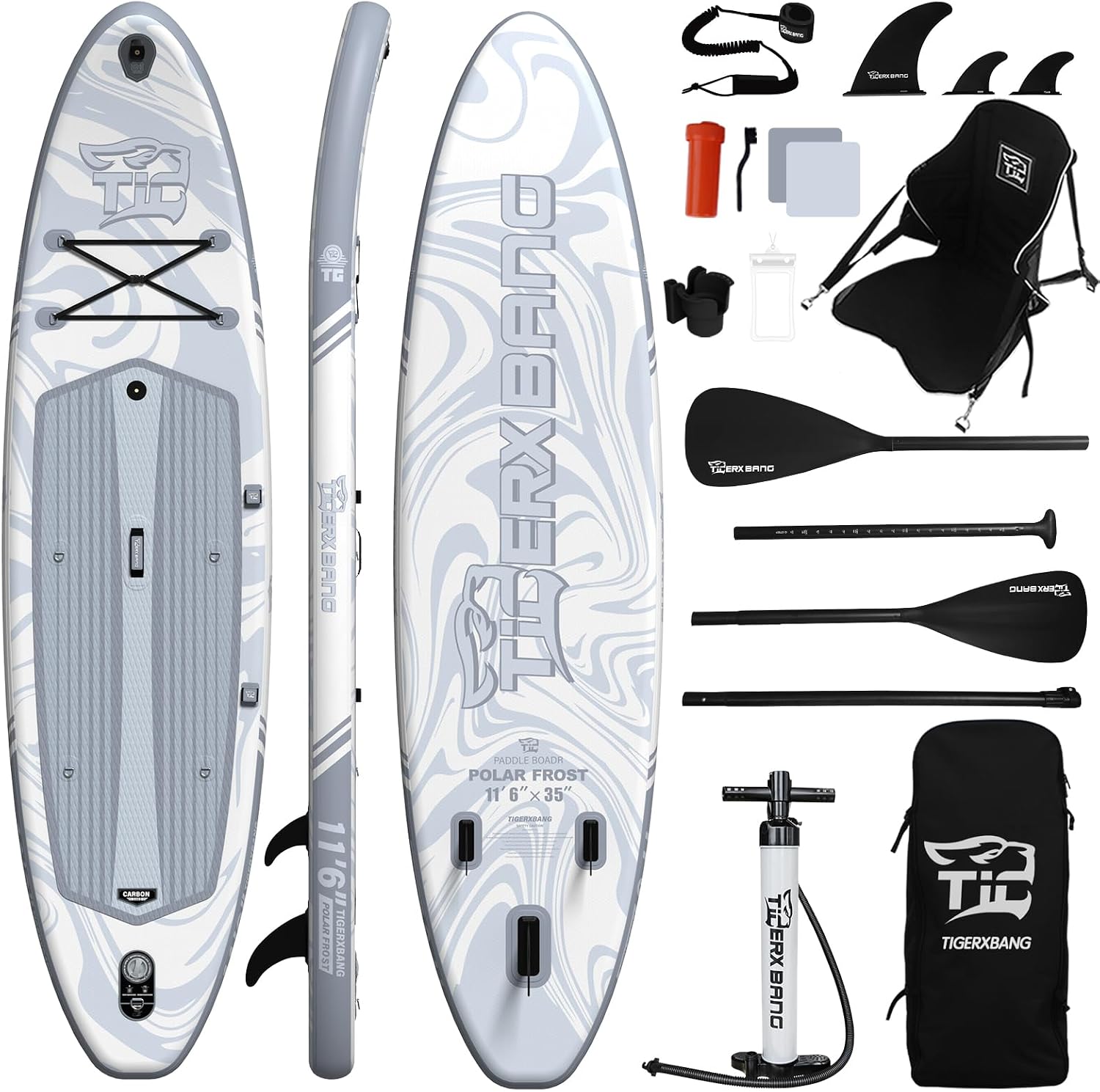TIGERXBANG 11'6'/11'/10' Inflatable Paddle Board with Complete Accessories, Versatile Premium Paddle Boards for Adults/Youth, Stand Up Paddle Board Polar/Wave/Sunny Wave Collection