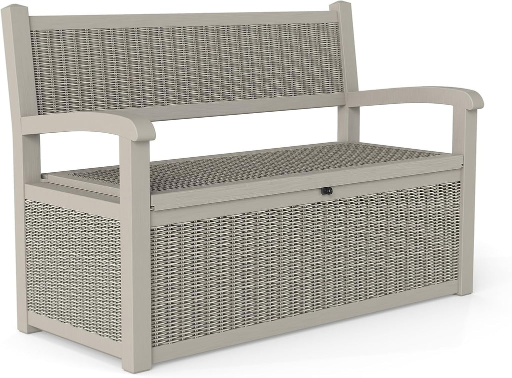 Skepphlay 70 Gallon Storage Bench Deck Box,Patio Storage Benches with Armrest, Lockable Bench Outside, Waterproof for Pool Patio Garden (Grey)
