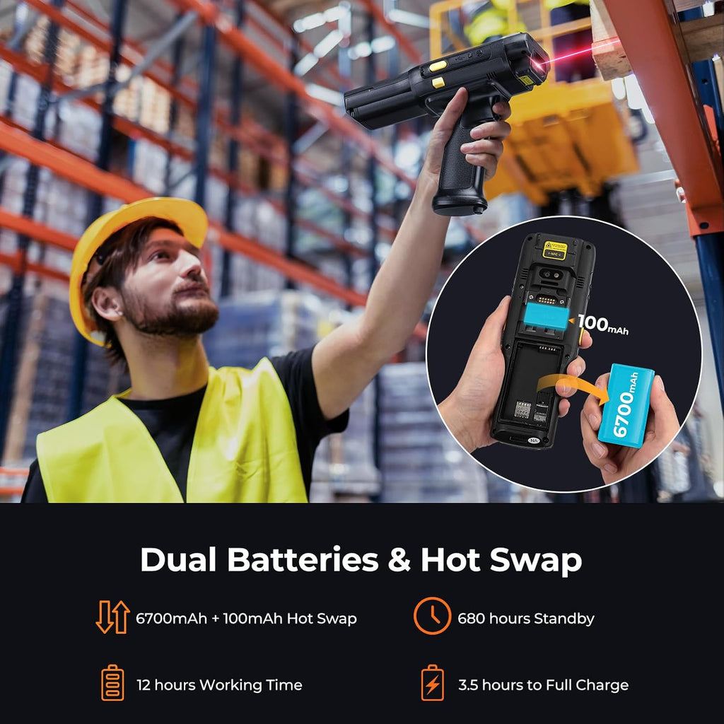 MUNBYN 2026 Android 13 Barcode Scanner PDA083, Equip with Zebra Mid Range 4750MR Scanner, Inventory Handheld PDA with Pistol Grip, 1D/2D/QR Code for Warehouse Logistics