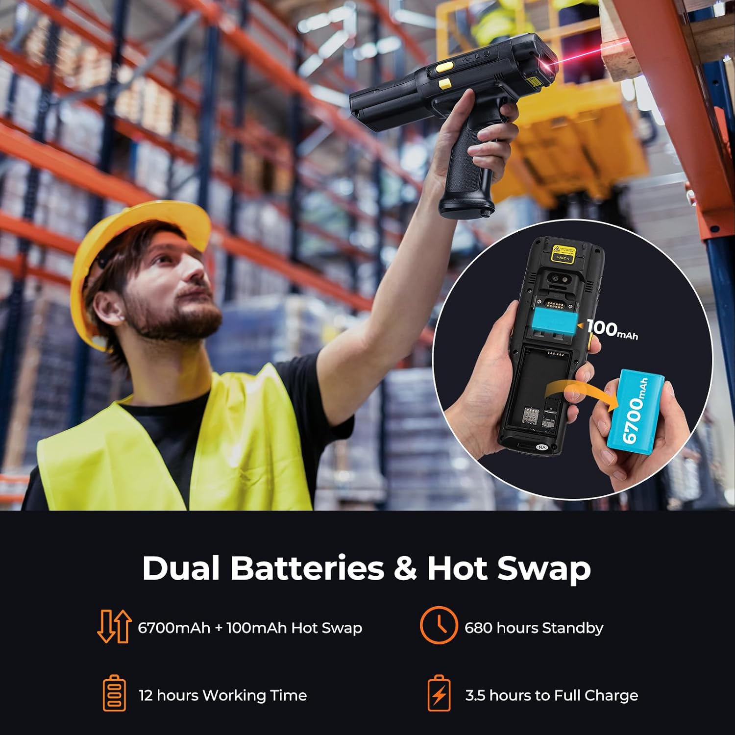 MUNBYN 2026 Android 13 Barcode Scanner PDA083, Equip with Zebra Mid Range 4750MR Scanner, Inventory Handheld PDA with Pistol Grip, 1D/2D/QR Code for Warehouse Logistics
