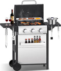 CIG GARDEN 3-Burner Propane Gas Grill,Outdoor Barbecue Grill with Side Tables and Wire Enamel Cooking Grids,31,500 BTU Output Stainless Steel Grill for Patio Garden Camping Backyard BBQ