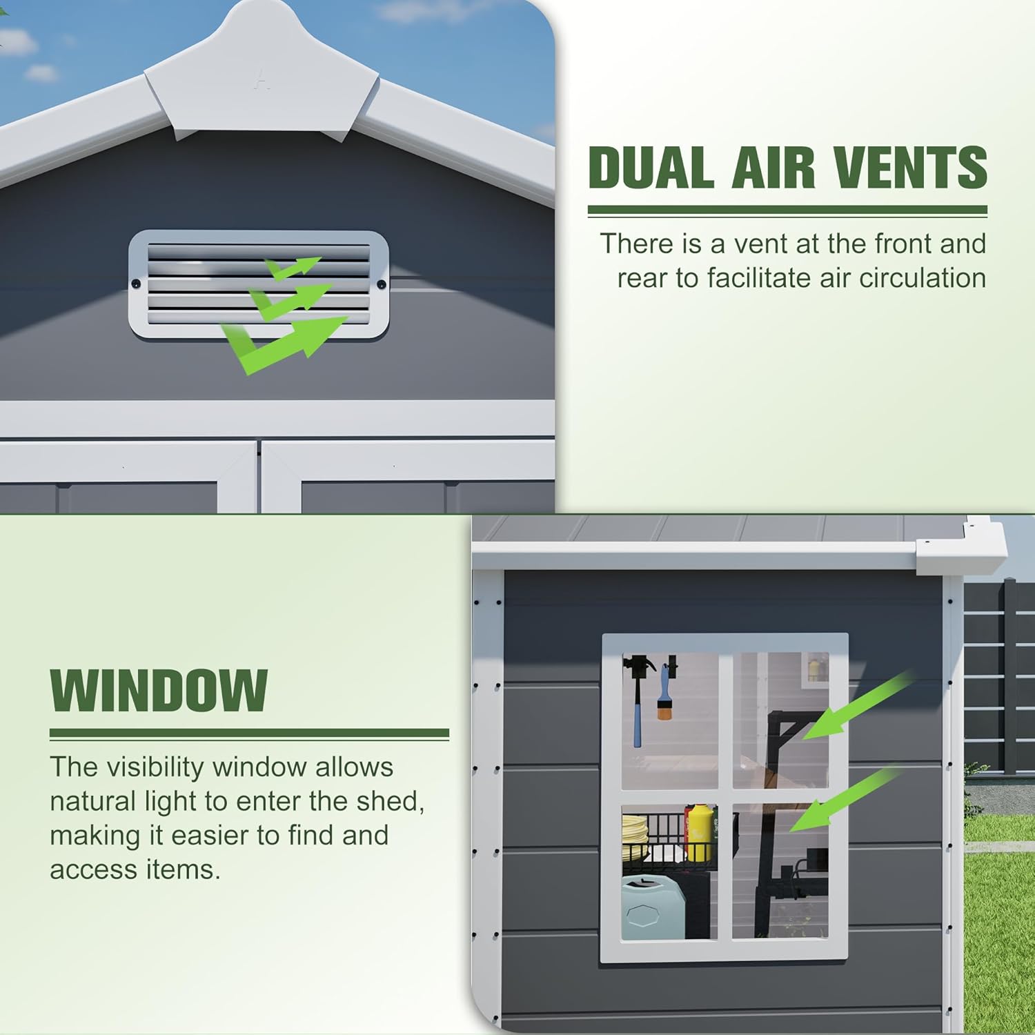 6x6 Resin Outdoor Storage Shed Kit Plastic Sheds Perfect to Store Patio Furniture, Garden Tools Bike Accessories, Beach Chairs and Lawn Mower, Grey & White