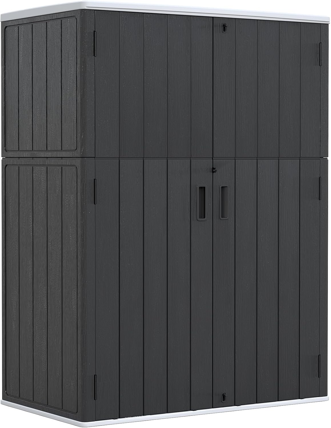 ZZM 57 Cu.ft Outdoor Storage Shed with Floor HDPE Double-Wall Resin Sheds Outdoor Storage, Lockable Weatherproof Storage Cabinet Fit for Garden Tools, Garage can, Bike, Patio Furniture, Black