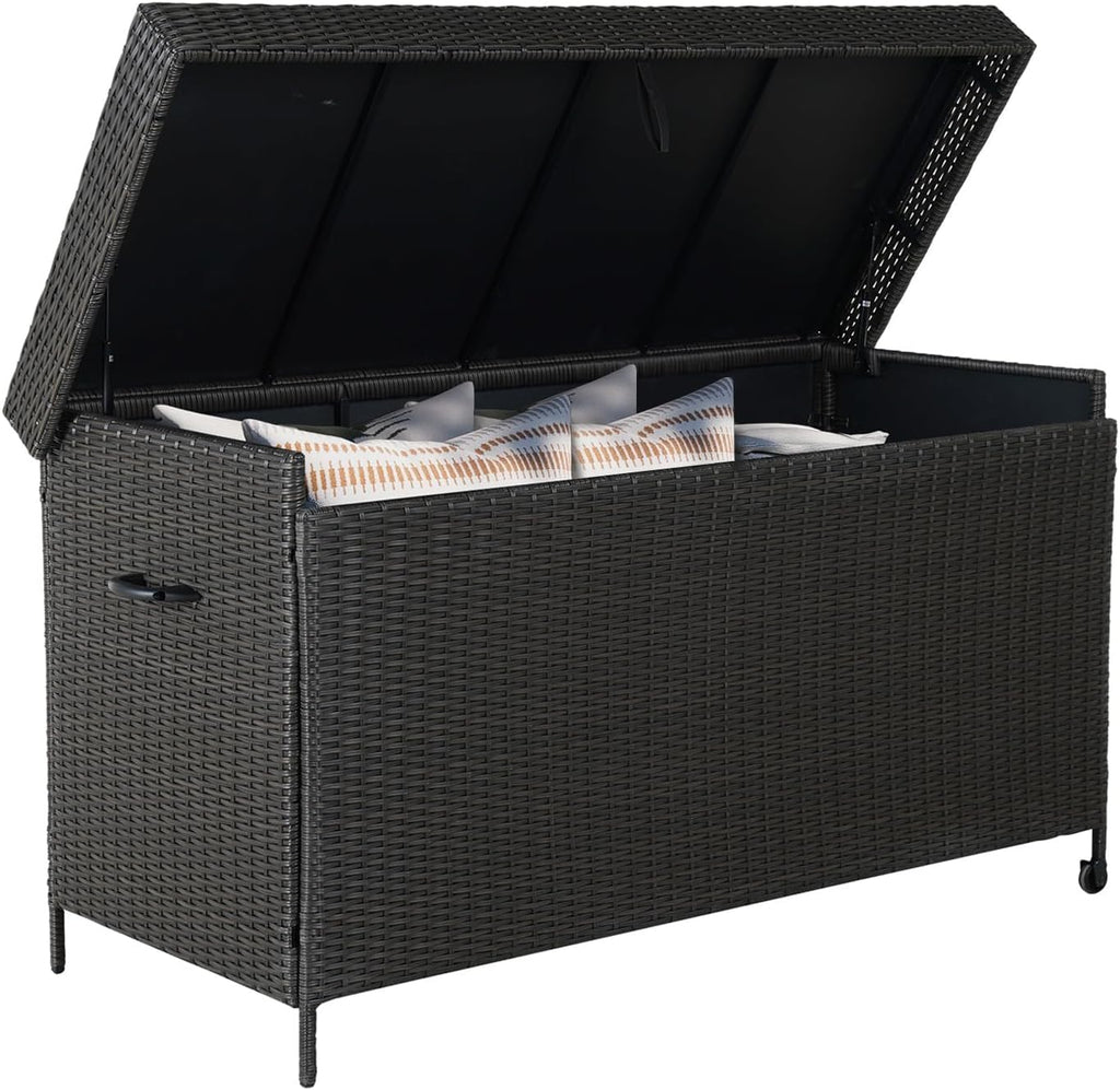 Grand patio 170 Gallon Deck Storage Box Deck Box Outdoor Storage Box Indoor Wicker Storage Bin Patio Storage Box for Patio Furniture Cushions Garden Tools Pool Accessories, Dark Brown