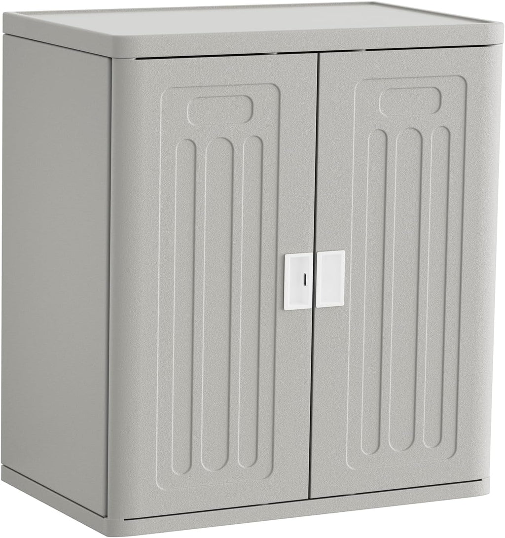 Amopatio Outdoor Storage Cabinet with Lockable Doors, Resin Cabinet Waterproof Freestanding Outdoor Patio Storage Shed for Garden Tools, 19.7' D x 29.5' W x35.4 H, Gray