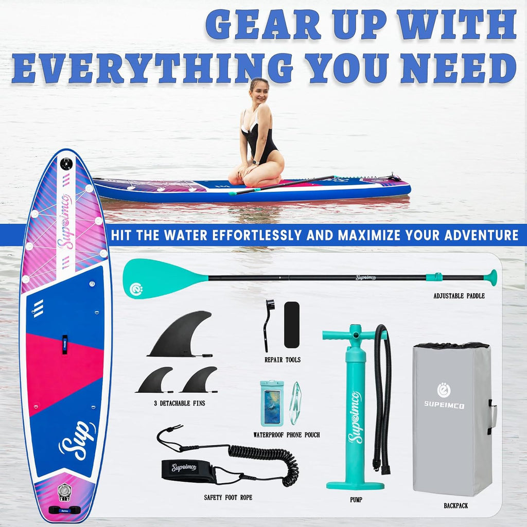 Inflatable Stand Up Paddle Board - Upgraded Glue-Free Hot Melt Technology, Long Service Life, 10'6', Anti-Slip EVA Deck, Full SUP Accessories, Included for Adults Youth All Skill Levels