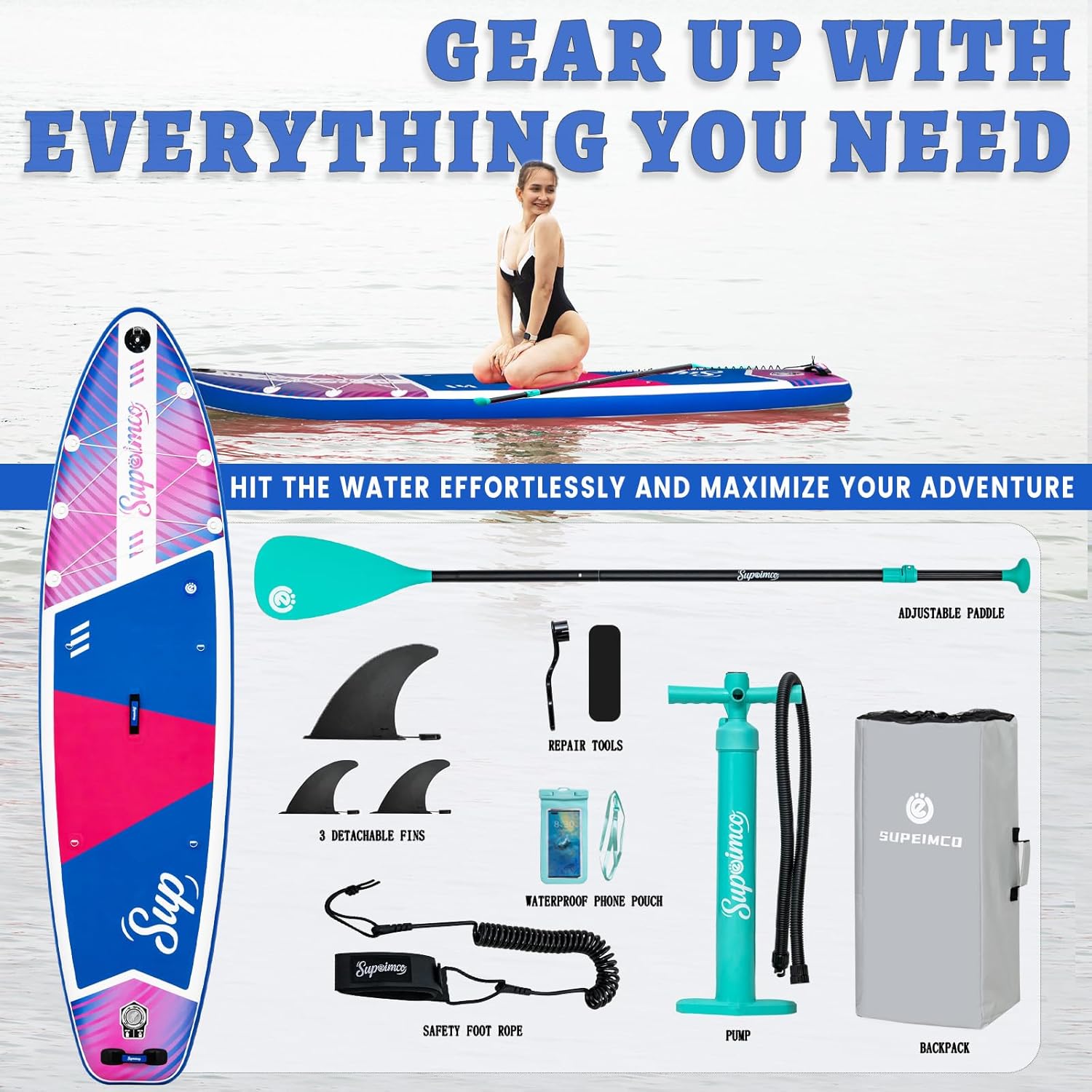 Inflatable Stand Up Paddle Board - Upgraded Glue-Free Hot Melt Technology, Long Service Life, 10'6', Anti-Slip EVA Deck, Full SUP Accessories, Included for Adults Youth All Skill Levels