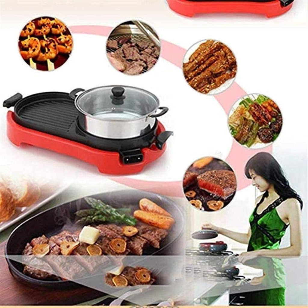 Electric Grill Pot Electric Thai BBQ Grill And Hot Adjustable Temperature 220V Tabletop Grill And Fondue With Ceramic Coating, Teppanyaki Table Grill,Portable Nonsti