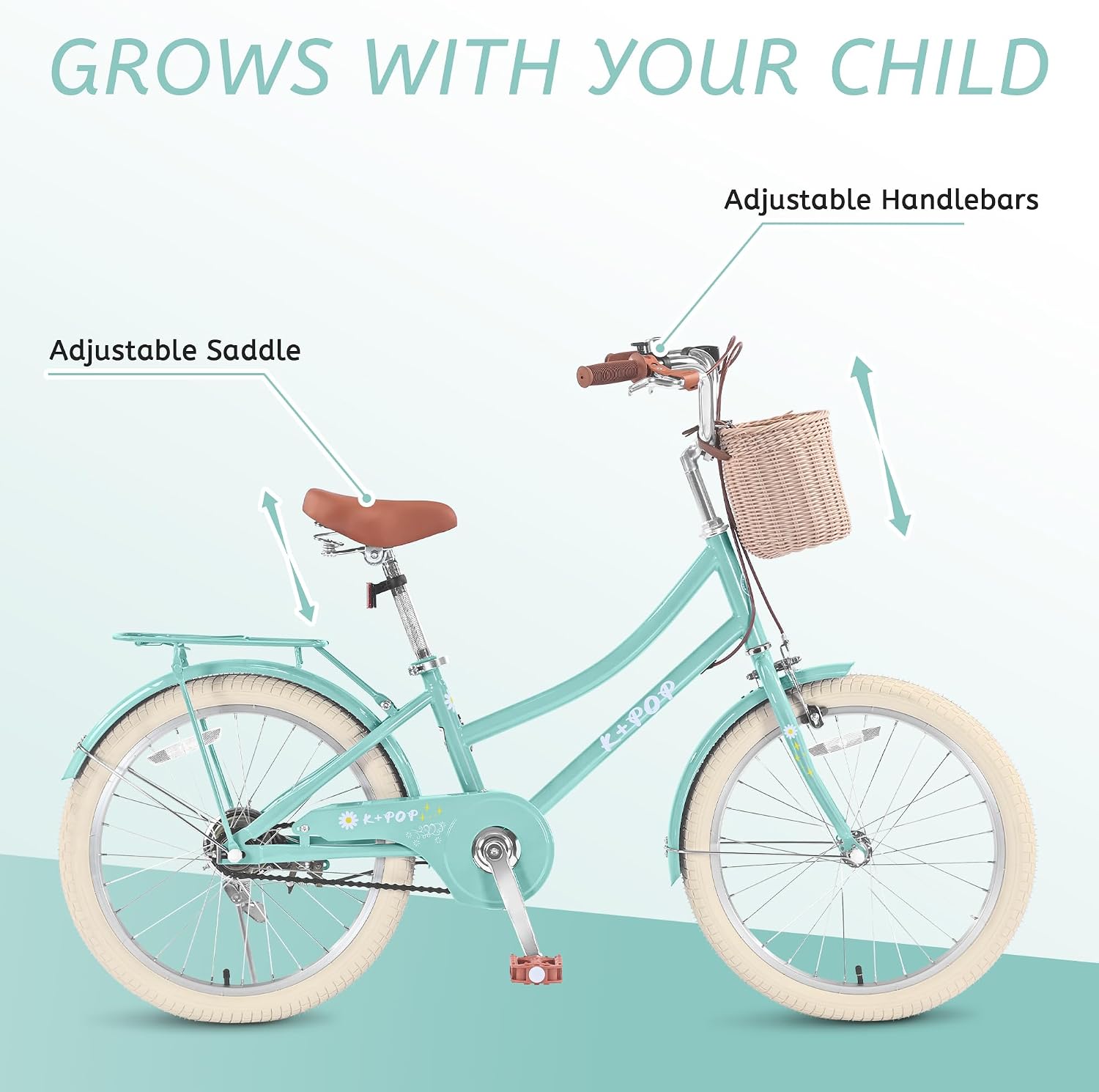 Girls Bikes Ages 8-12, 20 Inch Girls Bike Kids Bicycle with Basket, Lightweight Kids' Bicycles with Front and Rear Brakes, Cruiser Bike for Children, Multiple Colors