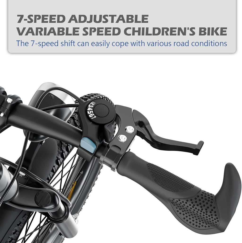 20/24 Inch Kids Mountain Bike for Boys & Girls 7-12, 7-Speed, Dual Disc Brakes, Shock Absorber, LED Light Road Bicycle