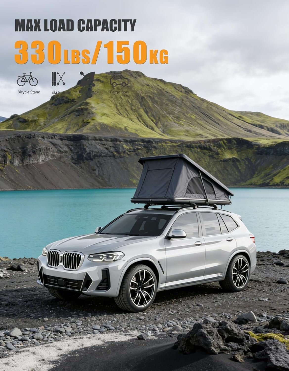 KINGGERI 330lb Lockable Roof Rack Cross Bars Compatible with BMW X3 G01 2018-2026 with Flush Side Rails, Heavy Duty Rooftop Aluminum Roof Rails Crossbars Cargo Anti-Theft Luggage Accessories