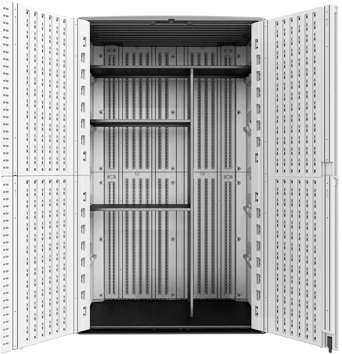 Mrosaa 66 Cu.ft Vertical Storage Shed, Waterproof Polyethylene Resin Outdoor Storage with Floor for Garage, Pool, Bike, Garden