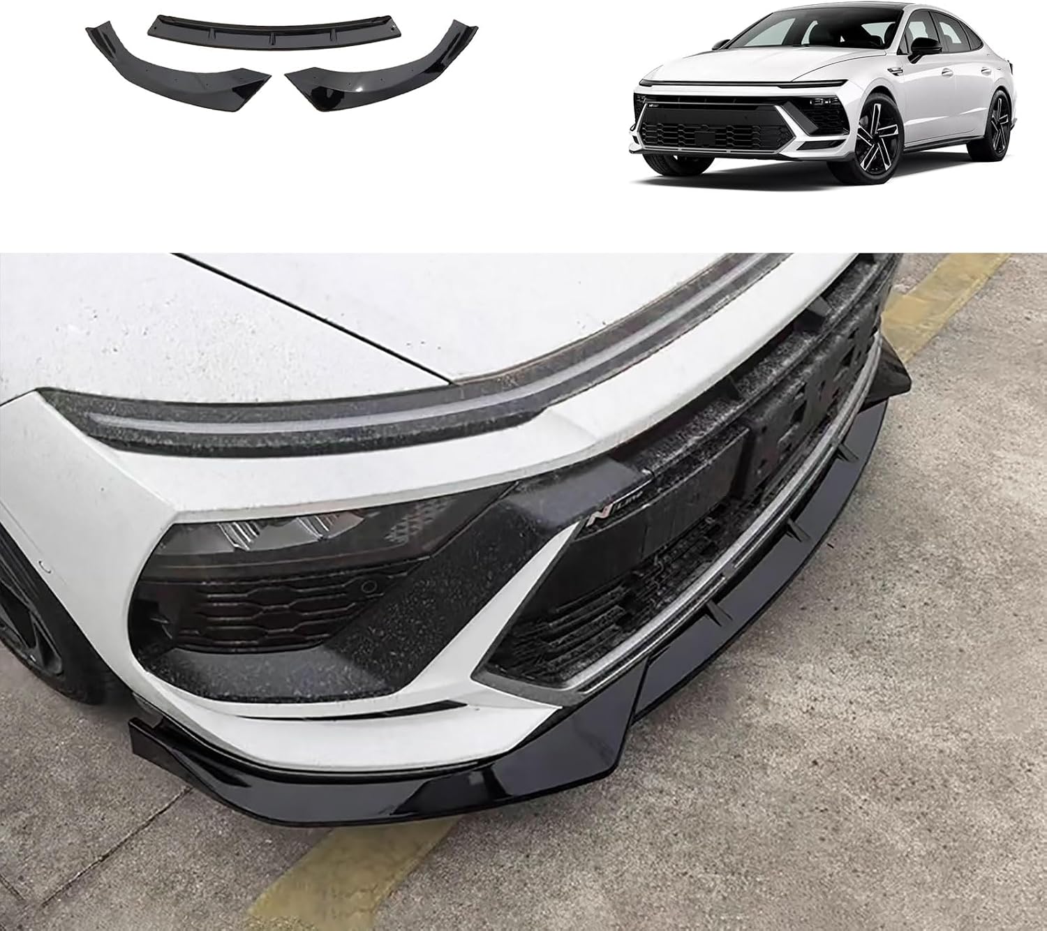 Car Accessories Compatible with Hyundai Sonata 1.5T SE，SEL，SEL Convenience/Hybrid Limited 2024 2025 Front Lip Spoiler Body Kit Spoiler Splitter Molding Cover Trim ABS 3PCS(Black)