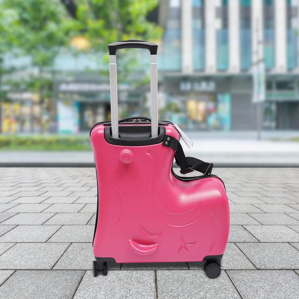 20Inch Kid Ride Suitcase, Kids Travel Suitcase with Lock & Safety Belt, Portable Children's Travel Trolley Case, Ride On Suitcase for Kids Aged 3-6 Years Old
