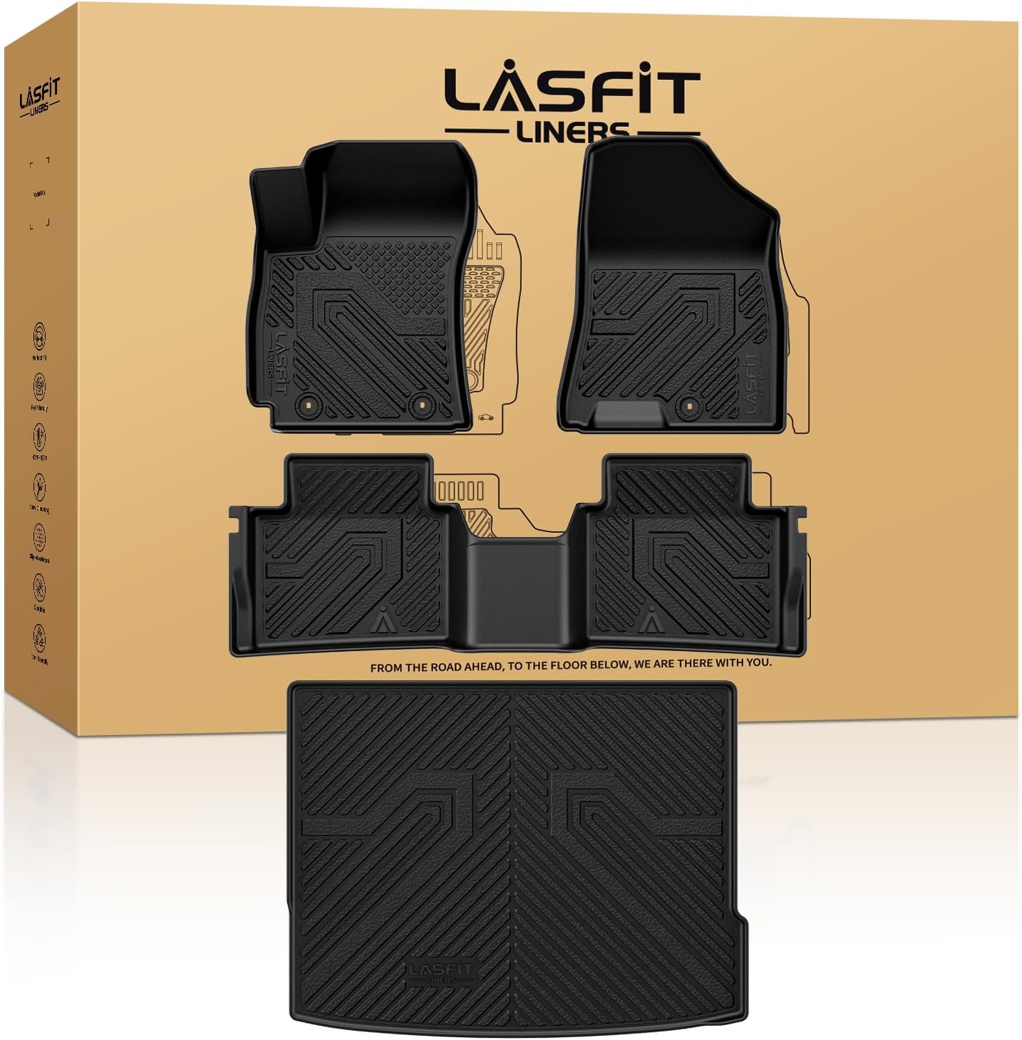 LASFIT Floor Mats & Cargo Mat Fits for Hyundai Kona 2026 2025 2024 N Line/SE/SEL/Limited (Not for EV), All Weather TPE Custom Fit Kona Car Mats & Trunk Liner,Full Set Car Accessories, Black