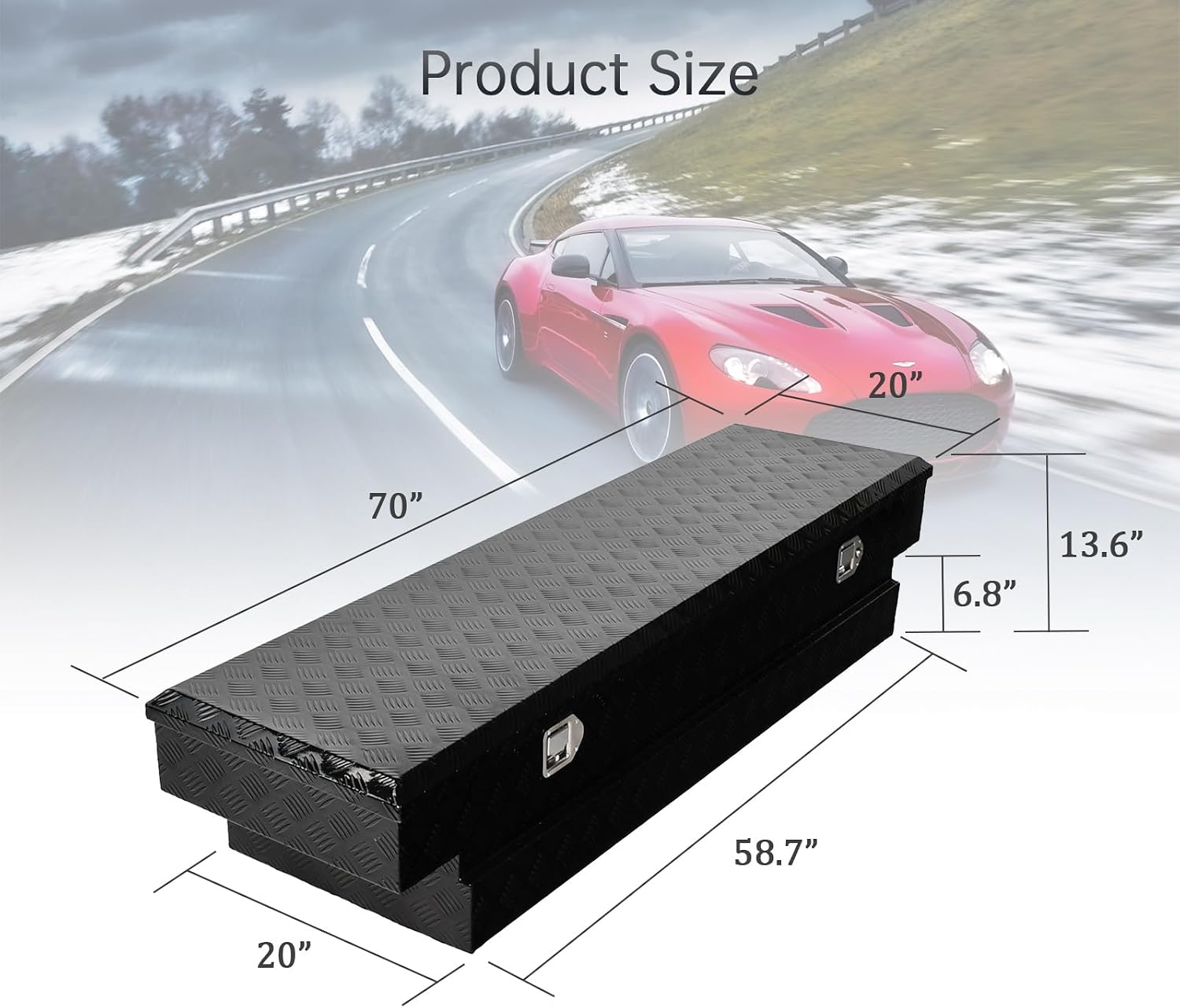70''Inch Aluminum Truck Tool Box Truck Bed Toolbox Truck Trailer Chest Box Trailer Underbody Storage Organizer Waterproof Square Storage Organizer w/Lock & Keys Black(‎69.88' Lx20 Wx14.75 H)