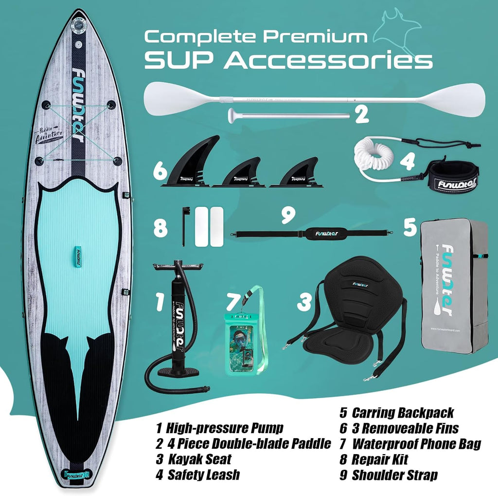 FunWater Inflatable Stand Up Paddle Board 10'6'/11'/11'6' Paddle Board for Adults & Youth, Paddleboards Inflatable with Premium SUP Accessories, Wide Stable, Non-Slip Comfort Deck