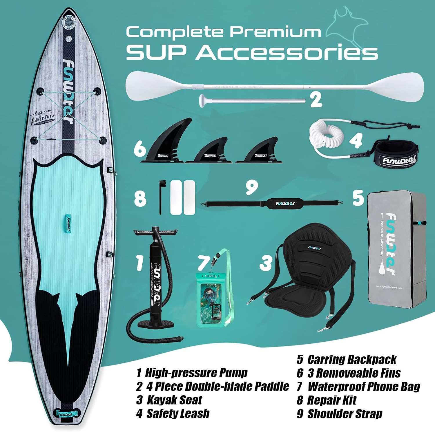 FunWater Inflatable Stand Up Paddle Board 10'6'/11'/11'6' Paddle Board for Adults & Youth, Paddleboards Inflatable with Premium SUP Accessories, Wide Stable, Non-Slip Comfort Deck
