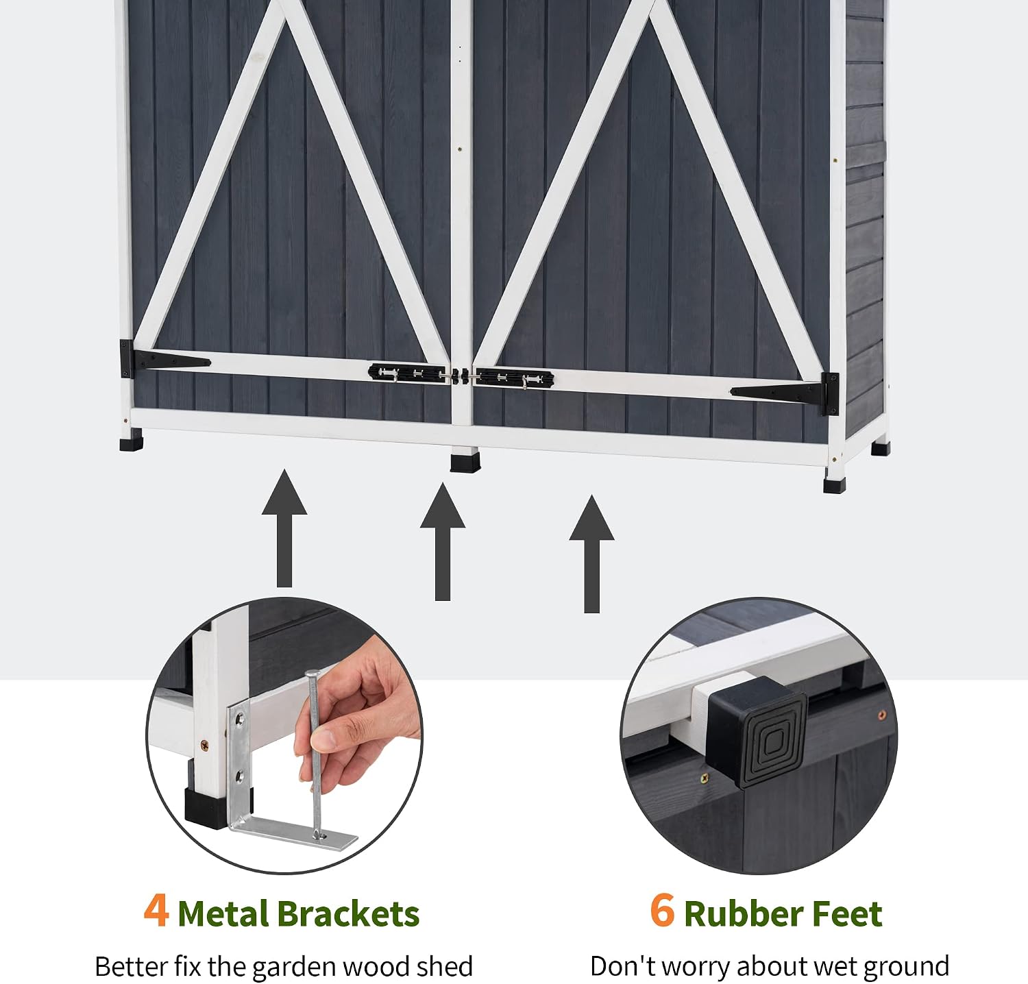 MCombo Outdoor Storage Cabinet with Shelves, Wood Garden Shed with Floor, Outside Tool Shed with 2 Lockable Doors for Backyard Patio Lawn, 1400 (Gray)