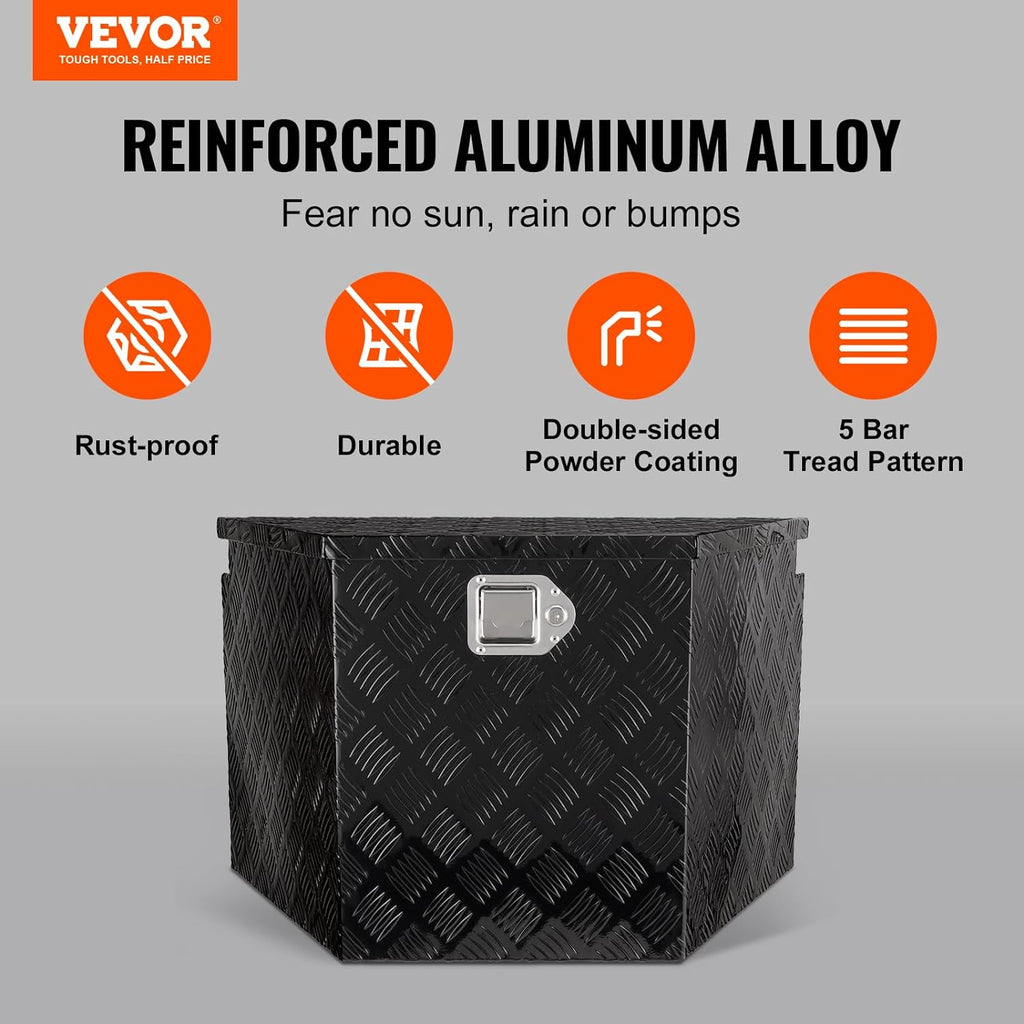 VEVOR Trailer Tongue Box, Heavy Duty Trailer Tongue Tool Box Storage Organizer with Lock & Keys, Utility Tool Chest for Pickup Truck Bed, RV, SUV, Off-Road Vehicle, Aluminum, 29' x 16.2' x 18', Black