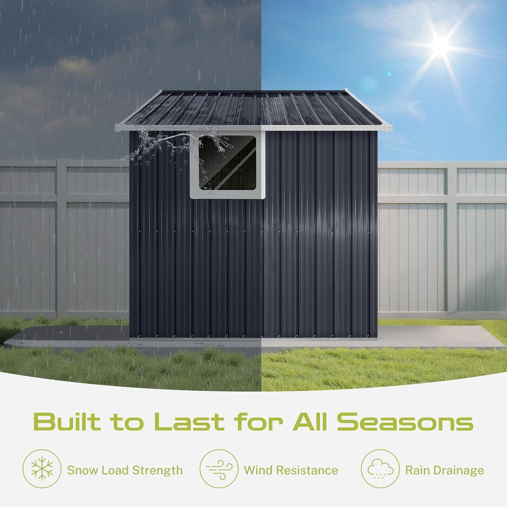9' x 6.5' Outdoor Storage Shed, Sturdy Metal Building w/Windows & Lockable Doors for Garden, Backyard, Poolside and Lawn, Anthracite